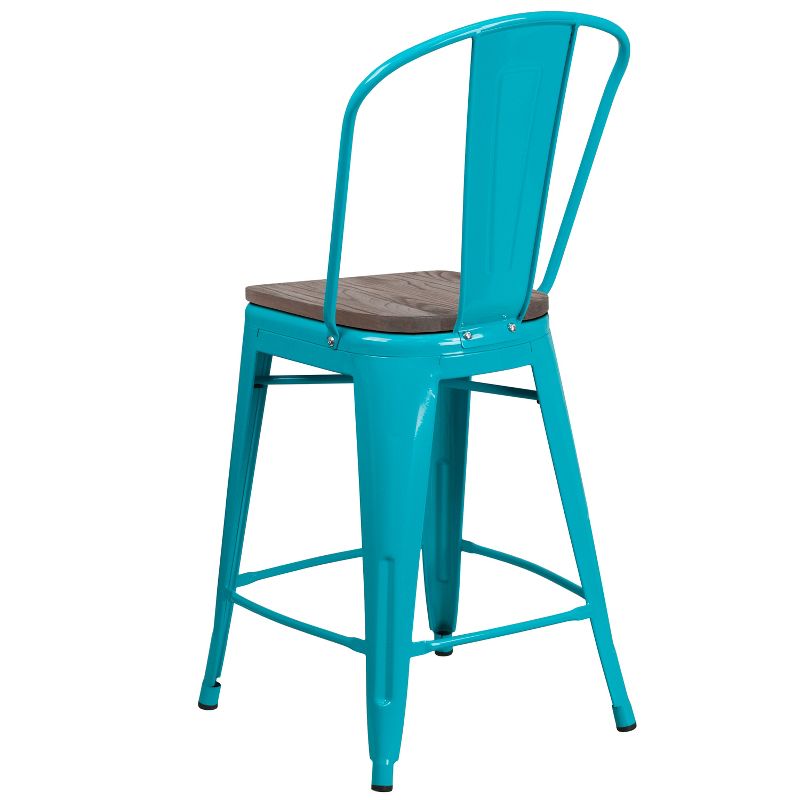 Flash Furniture 24" High Metal Counter Height Stool with Back and Wood Seat, 3 of 7