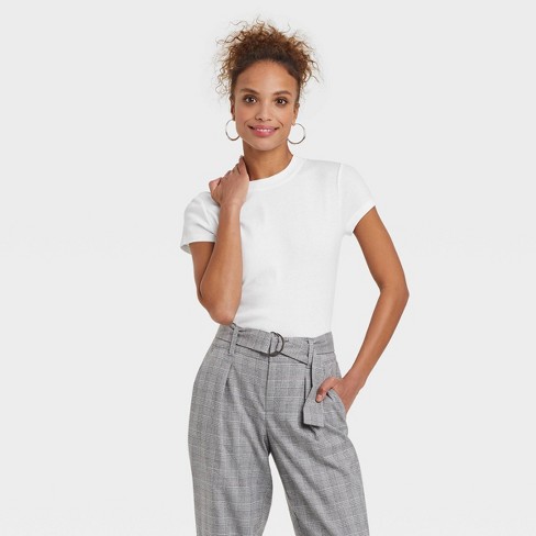 Women's Short Sleeve Slim Fit Ribbed T-shirt - A New Day™ White S : Target