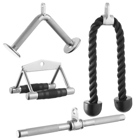 Philosophy Gym Cable LAT Pulldown Attachment 4 Piece Set Includes: Tricep  Rope, Double D, Straight Bar, V Bar