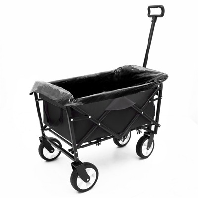 VisioGear Multi-use Bag Collapsible Foldable Wagon Cart, Beach Wagon Grocery Cart with Liner Bag and Cover, Black, 25.98"*17.32"*37.4"