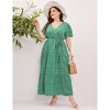 Women Plus Size V Neck Wrap Maxi Dress High Waist Ruffle Summer Casual Dress with Belt Short Sleeve - 3 of 4