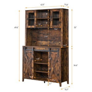 Farmhouse Bar Cabinet With Sliding Barn Door, 70" Rustic Buffet Cabinet,Liquor Cabinet Sideboard Cupboard For Kitchen, Dining Room - 1 of 4