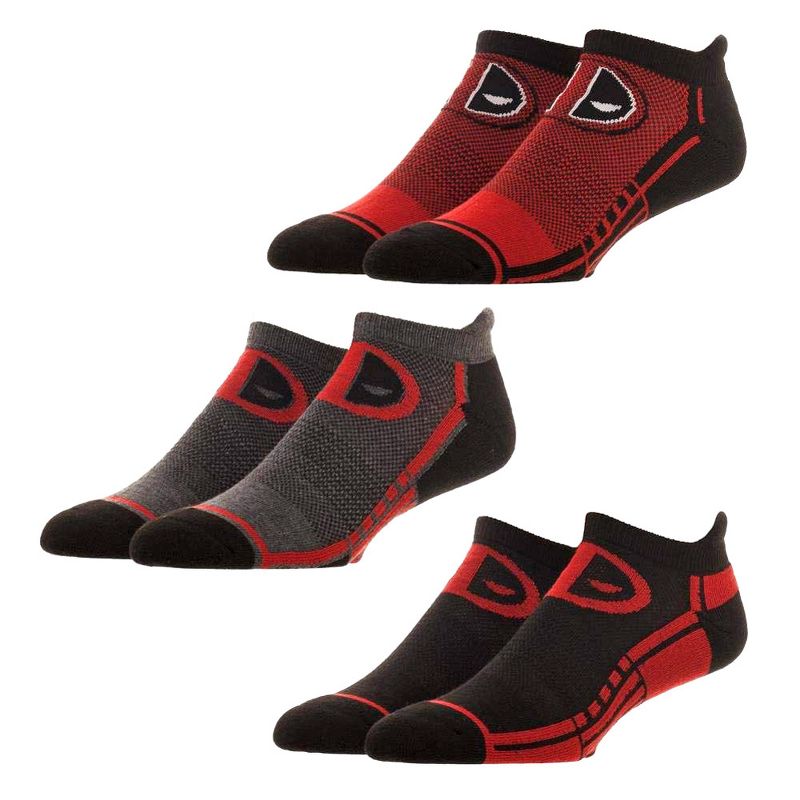 Marvel Deadpool Socks Men's Athletic 3 Pack Ankle Socks Multicoloured, 1 of 5