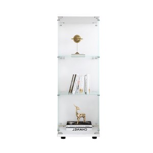 MAYEERTY Glass Display Cabinet 3 Shelves One Door Curio Floor Standing Quick Installation Living Room Bedroom Office White - 1 of 4