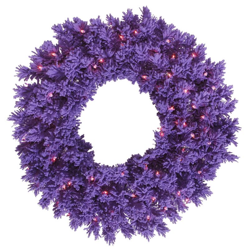 Vickerman Flocked Purple Artificial Christmas Wreath, 1 of 2