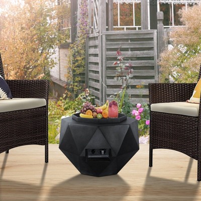 Rosemead Home & Garden, Inc. Kante 25.5" Outdoor Rhombohedron Concrete/Metal Propane Gas Fire Pit with Weather Resistant Cover Charcoal