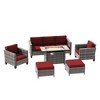 Sonkuki 6 Pieces Patio Sofa with Rectangle Fire Pit Table and Ottomans, Wicker Conversation Couch, Navy Blue Cushion - 2 of 4