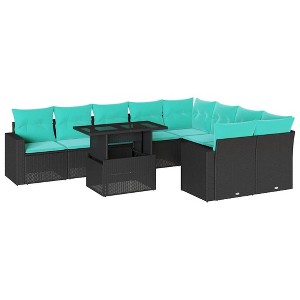 vidaXL 10 Piece Garden Sofa Set with Cushions Black Poly Rattan - 1 of 4