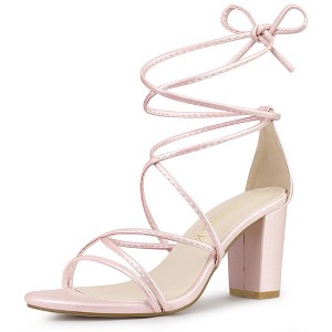Allegra K Women's Back to College Strappy Straps Lace Up Chunky Heel Sandals - 1 of 4
