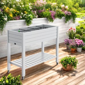 Maggift Planters, Garden Flower Pot Box with Wheels, Switchable Drainage Holes, Terrace Gardening Raised Flower Beds, White, 48"*24"*33" - 1 of 4