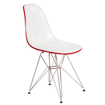 White and Red Plastic Side Chair with Chrome Eiffel Legs
