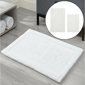 Home Mart Goods 2 Piece Set White Solid Border Plush Soft Cozy Bath Mat Set - 1 of 4