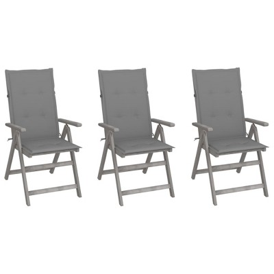 vidaXL Outdoor Recliner Chairs 3 Pcs, Patio Reclining Chair with Cushions, Recliner Patio Lounge Chair for Garden, Retro Style, Solid Wood Acacia
