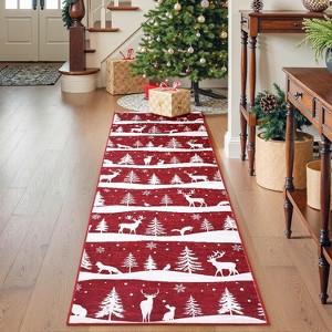 TackView  Area Rugs Living Room, Washable Rug for Home Decor, Soft Low Pile Christmas Rugs with Xmas Tree Reindeer Snowflake - 1 of 4