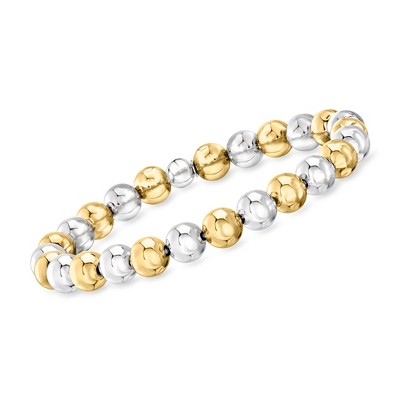 Ross-Simons Italian 8mm Sterling Silver and 18kt Gold Over Sterling Bead Stretch Bracelet