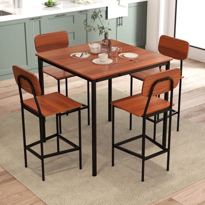 Walnut and Black Industrial Pub Table Set with 4 Chairs