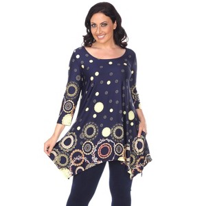 Women's Plus Size 3/4 Sleeve Printed Erie Tunic Top with Pockets - White Mark - 1 of 3