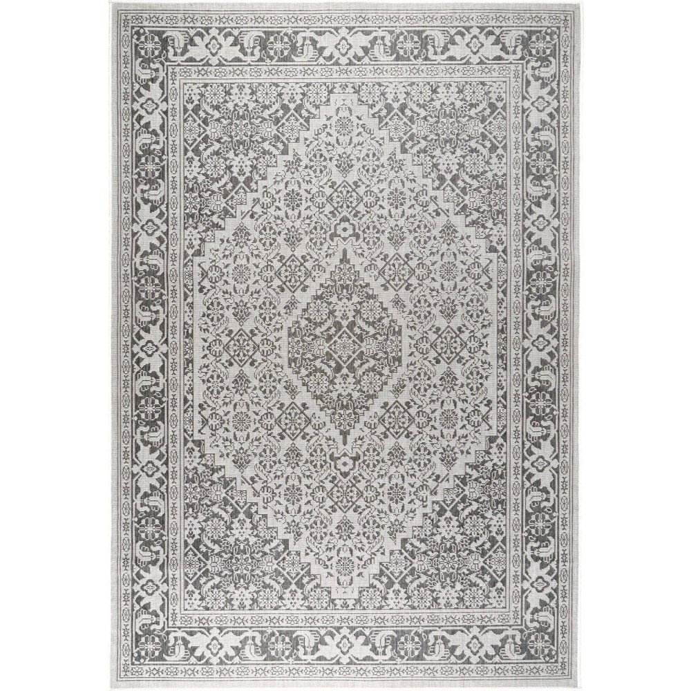 Photos - Area Rug Nicole Miller Dahlia 7'9" x 10'2" Outdoor Patio Country Rug Gray/Black - : Weather-Resistant, Loomed Polypropylene 