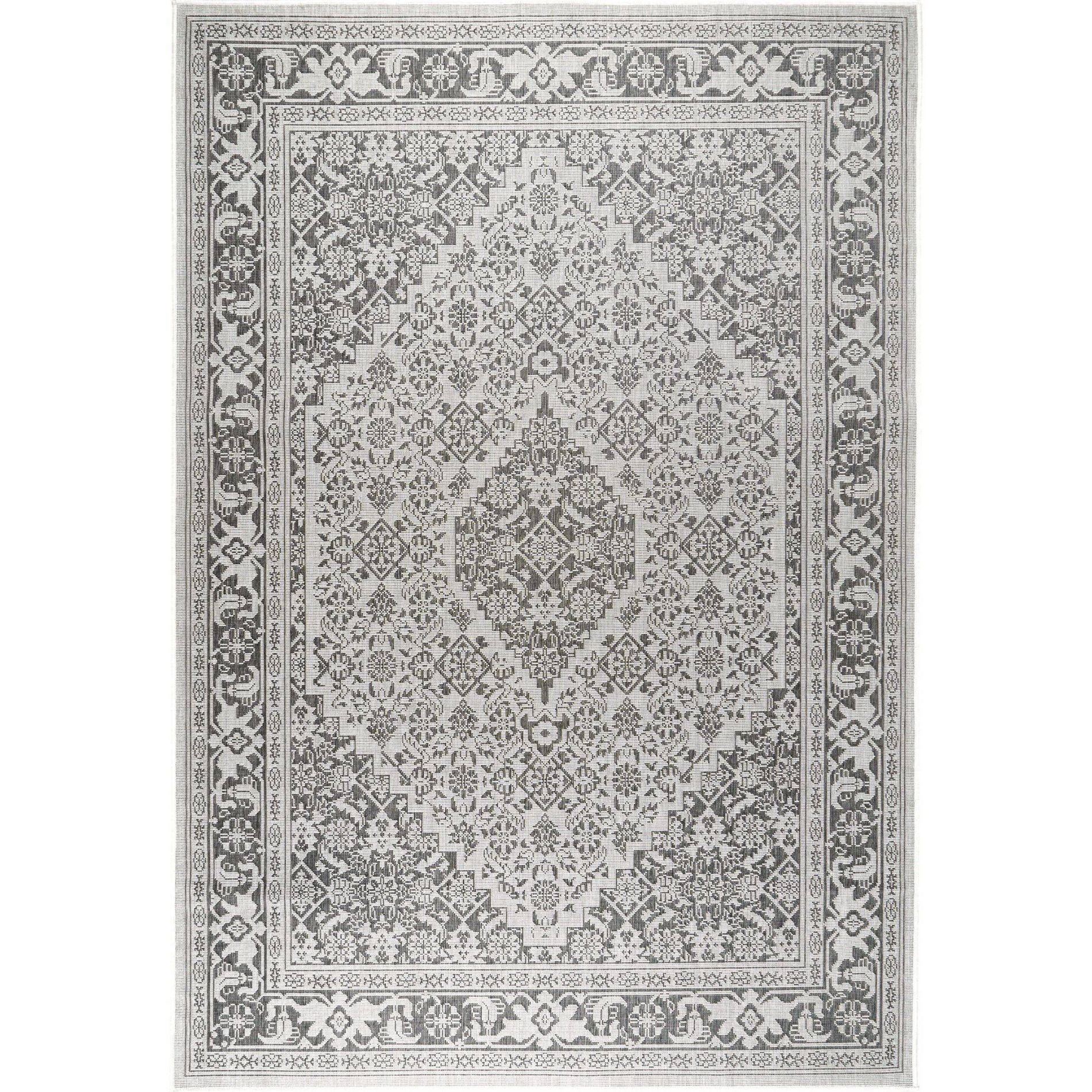 Dahlia 5'2" x 7'2" Outdoor Patio Country Rug Gray/Black - Nicole Miller: Loomed Polypropylene, Medallion Design