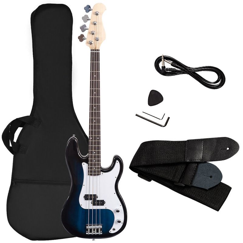 Costway Blue Full Size 4 String Electric Bass Guitar with Strap Guitar Bag Amp Cord, 1 of 6