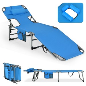 Gymax 1PCS/2PCS Outdoor Beach Lounge Chair Folding Chaise Lounge 5-Level Backrest Blue & Green/Blue/Turquoise/Gray/Black/Beige/Pink/Hot Pink - 1 of 4