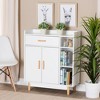 Baxton Studio Russell Two-Tone Wood 2 Door Sideboard White/Oak Brown: 40" Credenza Buffet Console with Fixed Shelves - 4 of 4