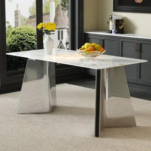 63" Rectangle Dining Room Table with Top and Silver Stainless Steel Butterfly Legs, Modern Dining Table for Kitchen or Apartment-The Pop Home - 1 of 4