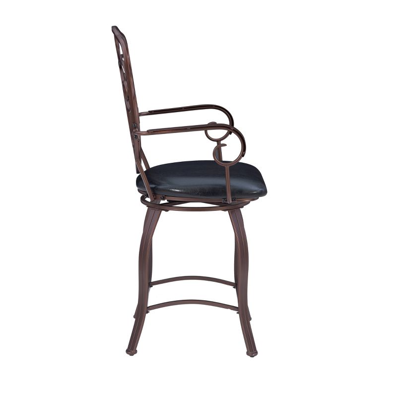 24&#34; Clacy Crest Back Faux Leather Swivel Seat Counter Height Barstool with Arms Brown - Linon, 5 of 12