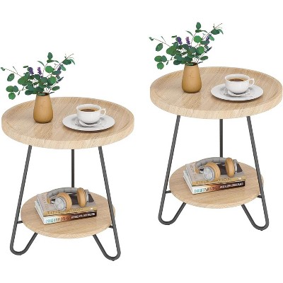 Tribesigns Set of 2 Round Side Table, 2-Tier End Table with Metal Legs