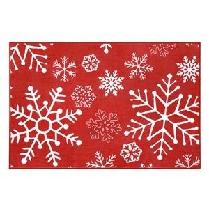 Christmas Area Rug, Snowflake Print Washable Soft Carpet with Non Slip Backing, Low Pile Stain Resistant Floor Mat for Living Room, Bedroom - 1 of 4