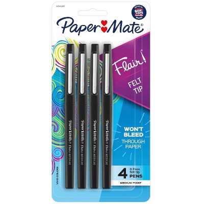 Paper Mate Flair 4pk Marker Pens Felt Tip 0.7mm Black: Porous Point, Medium, Fade-Resistant, Durable, Office & Art Use