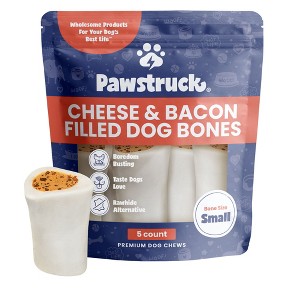 Pawstruck Small 3" Filled Dog Bones - Peanut Butter, Cheese & Bacon, or Beef Flavor - Made in USA Long Lasting Stuffed Femur Chew Treat - 1 of 4