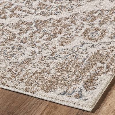 Elegant Beige 5' x 7' Oriental Synthetic Area Rug