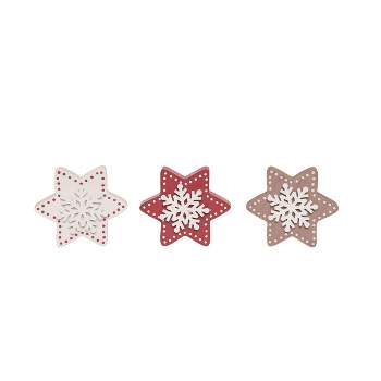 Transpac Winter White Red Gold Wood Tabletop Figurines Decorations Set of 3, 5.91H inches