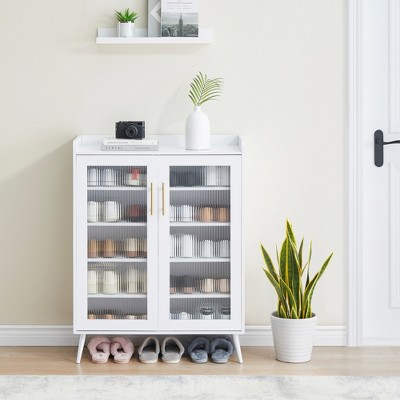 Shoe Cabinet with Glass Doors, 5-Tier Entryway Shoe Organizer Storage Rack with Large Storage and Adjustable Shelves for Hallway, Living Room