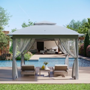 11x11 Pop Up Instant Gazebo Tent for Backyard, Pop Up Gazebo With Mosquito Netting, Outdoor Canopy Gazebos Waterproof With Portable Carrying Bag - 1 of 4