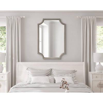 Graywash Solid Wood Scallop Farmhouse Vanity Mirror 24" x 36"