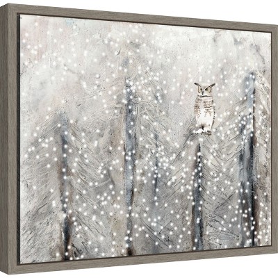 Snowy Owl in Winter Forest Framed Canvas Print