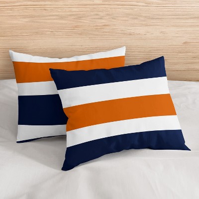Navy and Orange Striped Full Microfiber Comforter Set