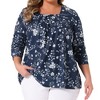 Agnes Orinda Women's Plus Size Floral Print Square Neck Long Sleeve Pleated Casual Tunic Blouses - 2 of 4