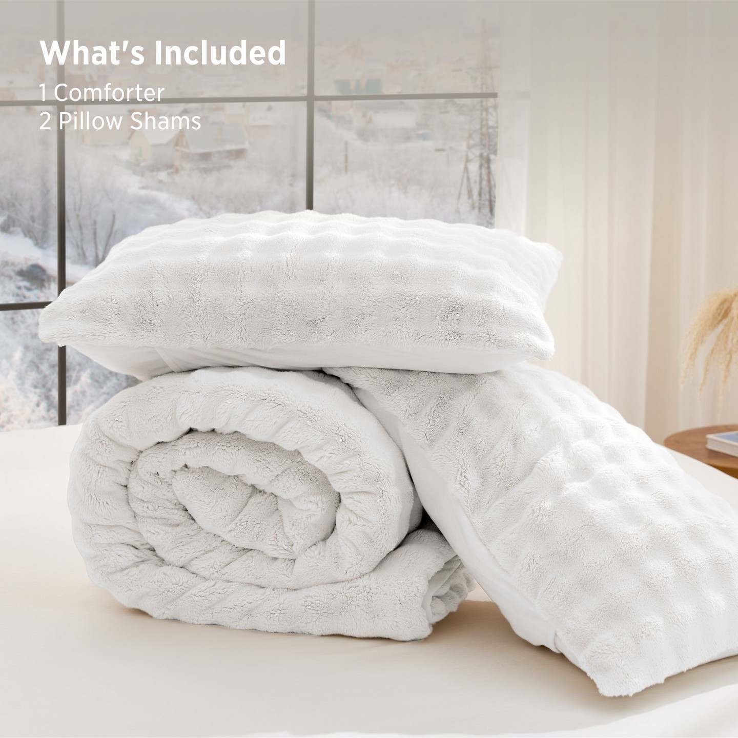 Комплект с одеялом Bedsure Queen Fluffy Fleece Comforter Set, 3D Bubble Texture, Soft Plush Bedding for Winter, Machine Washable, Cream White, 3pc, цвет: Кремовый — фото 8