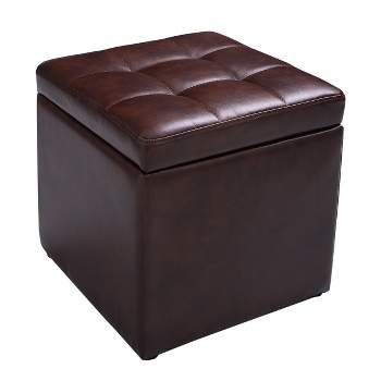 Tangkula 16''Cube Ottoman Storage Box  Pouffe Seat Footstools with Hinge Top