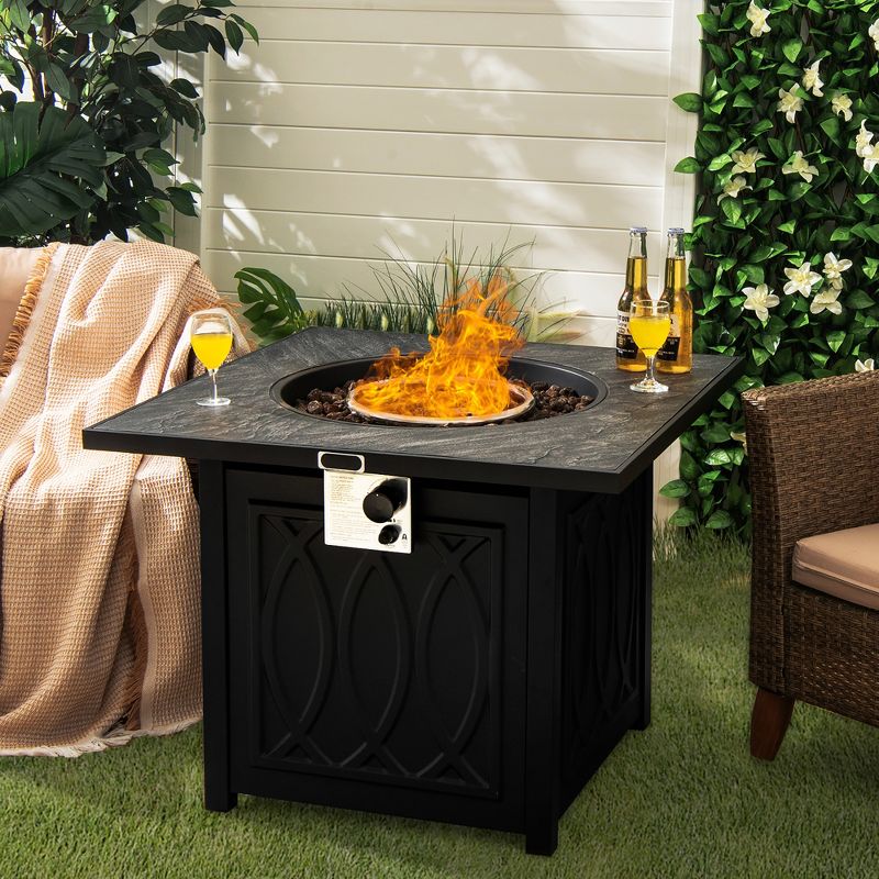 Costway 32'' Propane Fire Pit Table Square Tabletop w/Lava Rocks Cover 50,000 BTU, 2 of 11