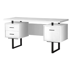 Monarch Specialties Computer Desk Home Office Laptop Left Right Set-Up Storage Drawers 60InchL Work Metal Laminate White Black Contemporary Modern - 1 of 4