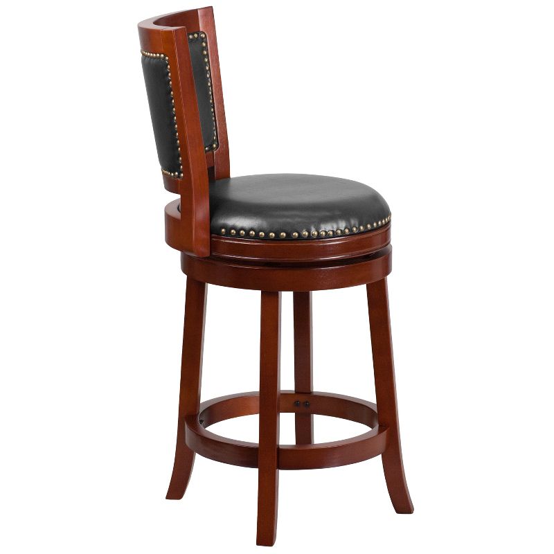 Emma and Oliver 26"H Open Panel Back Wood Counter Stool with Leather Swivel Seat, 4 of 7