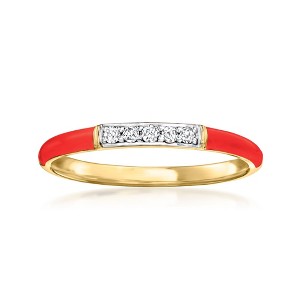 Ross-Simons Red Enamel Ring With Diamonds in 18kt Gold Over Sterling - 1 of 4