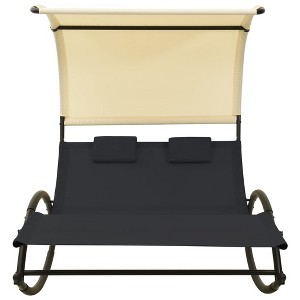 vidaXL Double Sunlounger Patio Lounge Chair with Canopy Outdoor Rocking Sunbed - Black and Cream - 1 of 4