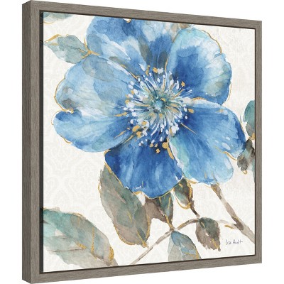 Blue and Gray Floral Canvas Print with Wooden Frame