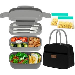Bento Lunch Box Set - 3 Stackable Containers for Adults and Kids，lunch box for women- Includes Lunch Bag, Leak-Proof and Built-in Utensil Set - 1 of 4