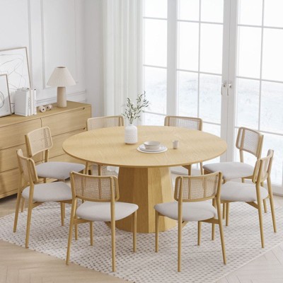 PexFix 60 in.H Solid Wood Round Dining Table Kitchen Table for 6-8 with Tabletop and Tapered Base for Living/Dining Room Coffee Office in Natural